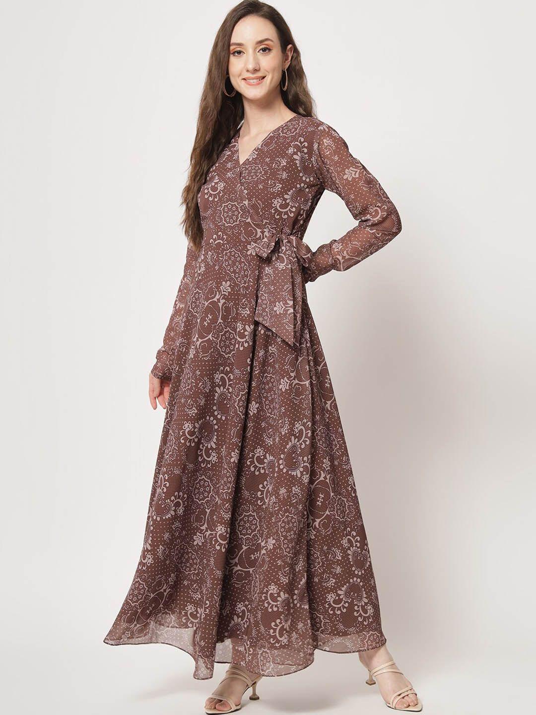 kalini floral printed v-neck tie-ups fit & flare maxi dress