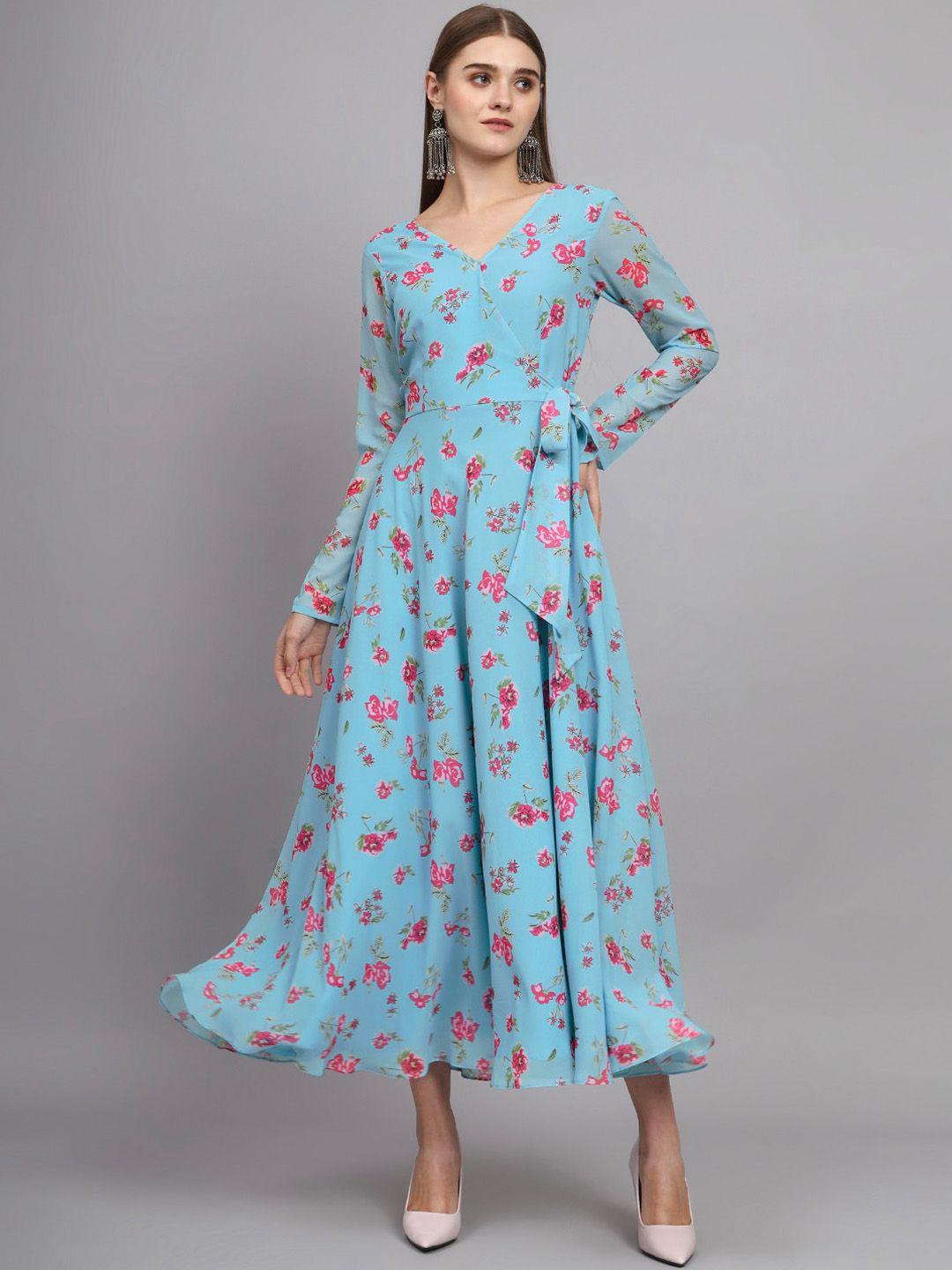 kalini floral printed v-neck tie-ups fit & flare midi dress