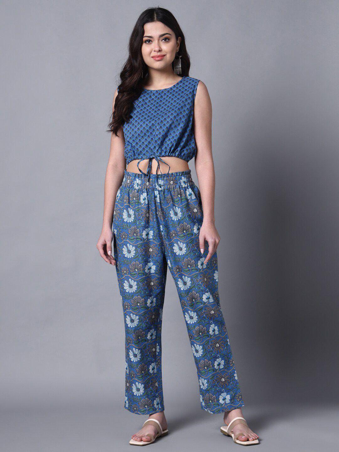 kalini floral printed waist tie-ups cotton blouson crop top