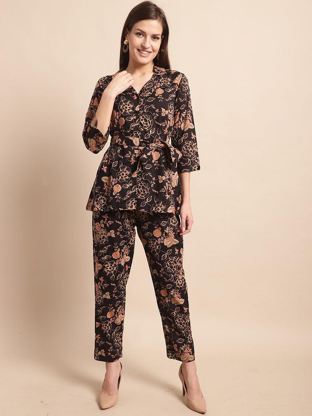 kalini floral printed waist tie-ups shirt with trouser