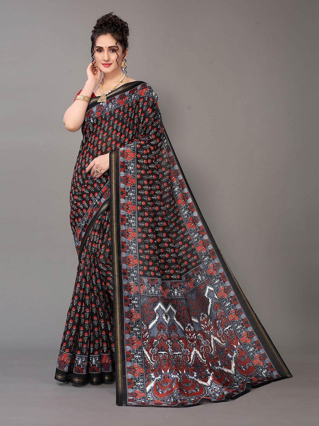 kalini floral printed zari art silk saree