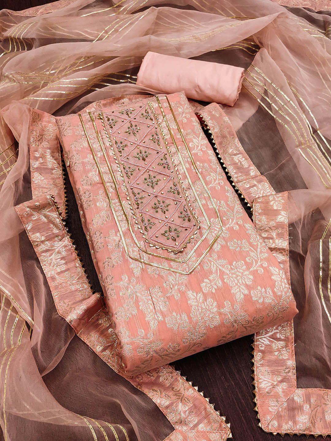 kalini floral woven design jacquard silk unstitched dress material