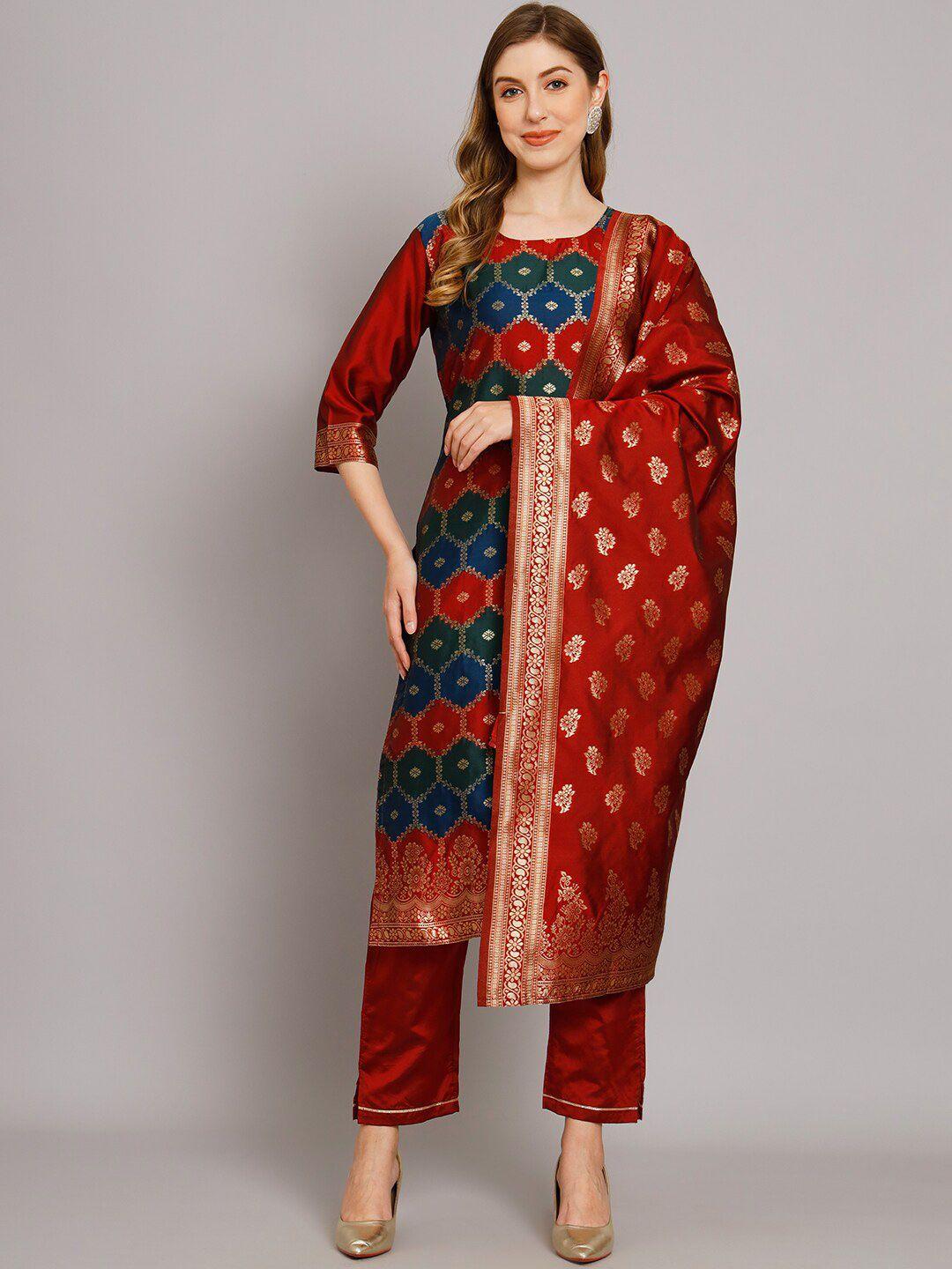 kalini floral woven design pure cotton kurta with trousers & dupatta