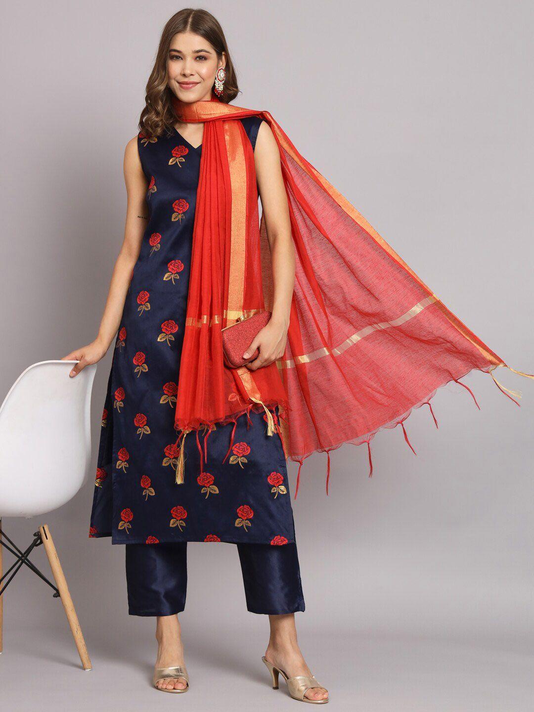 kalini floral woven design regular kurta with trousers & dupatta
