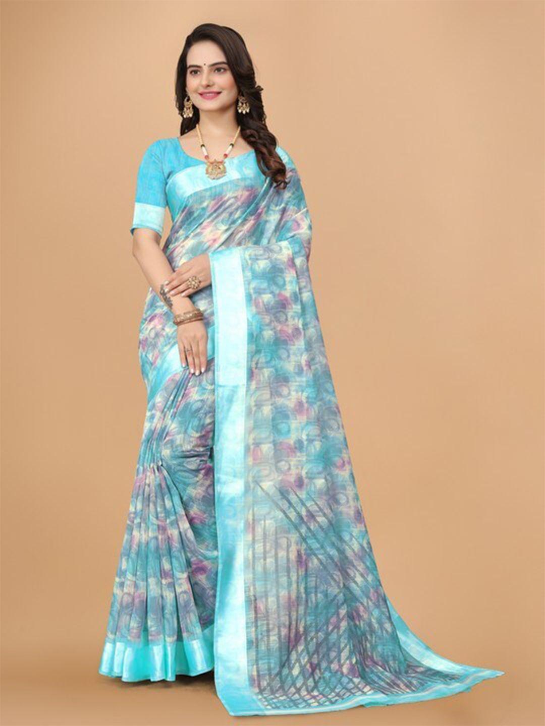 kalini floral woven design zari pure linen saree