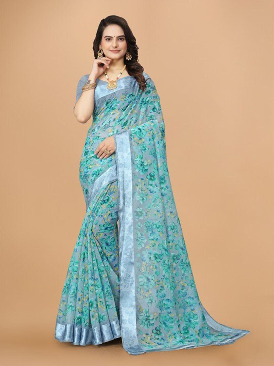 kalini floral woven design zari pure linen saree