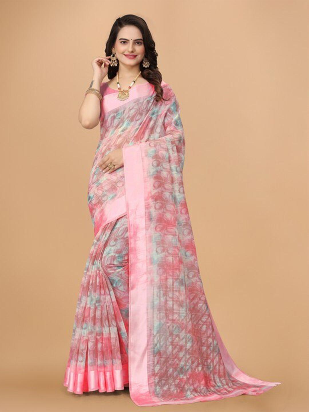 kalini floral woven design zari pure linen saree