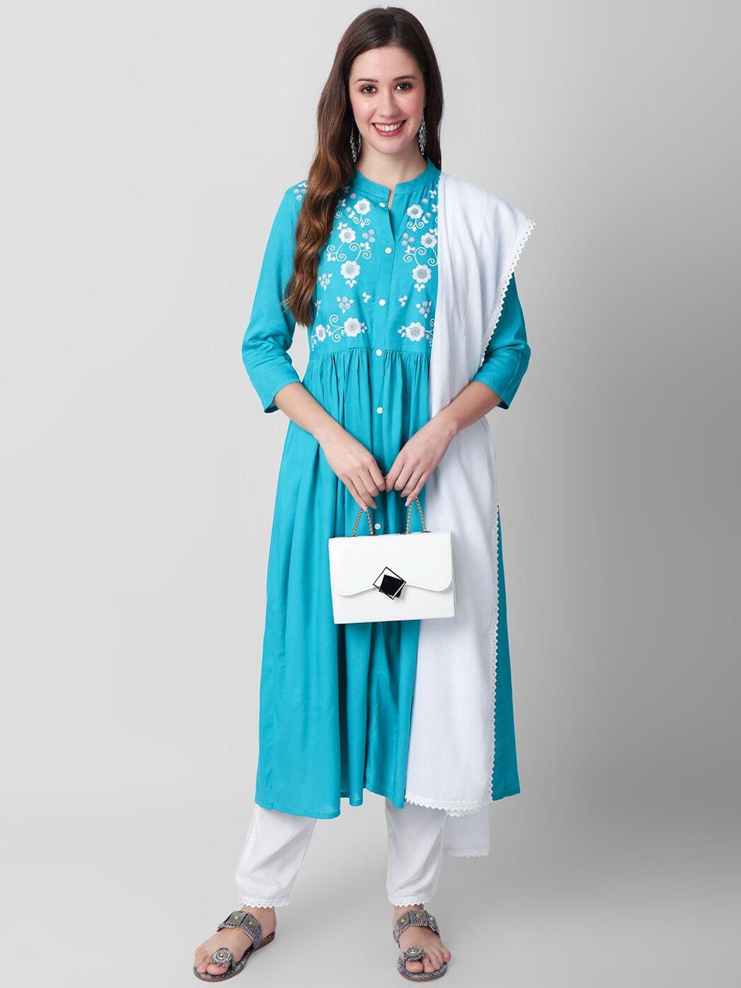 kalini floral yoke design a-line kurta with trousers & dupatta