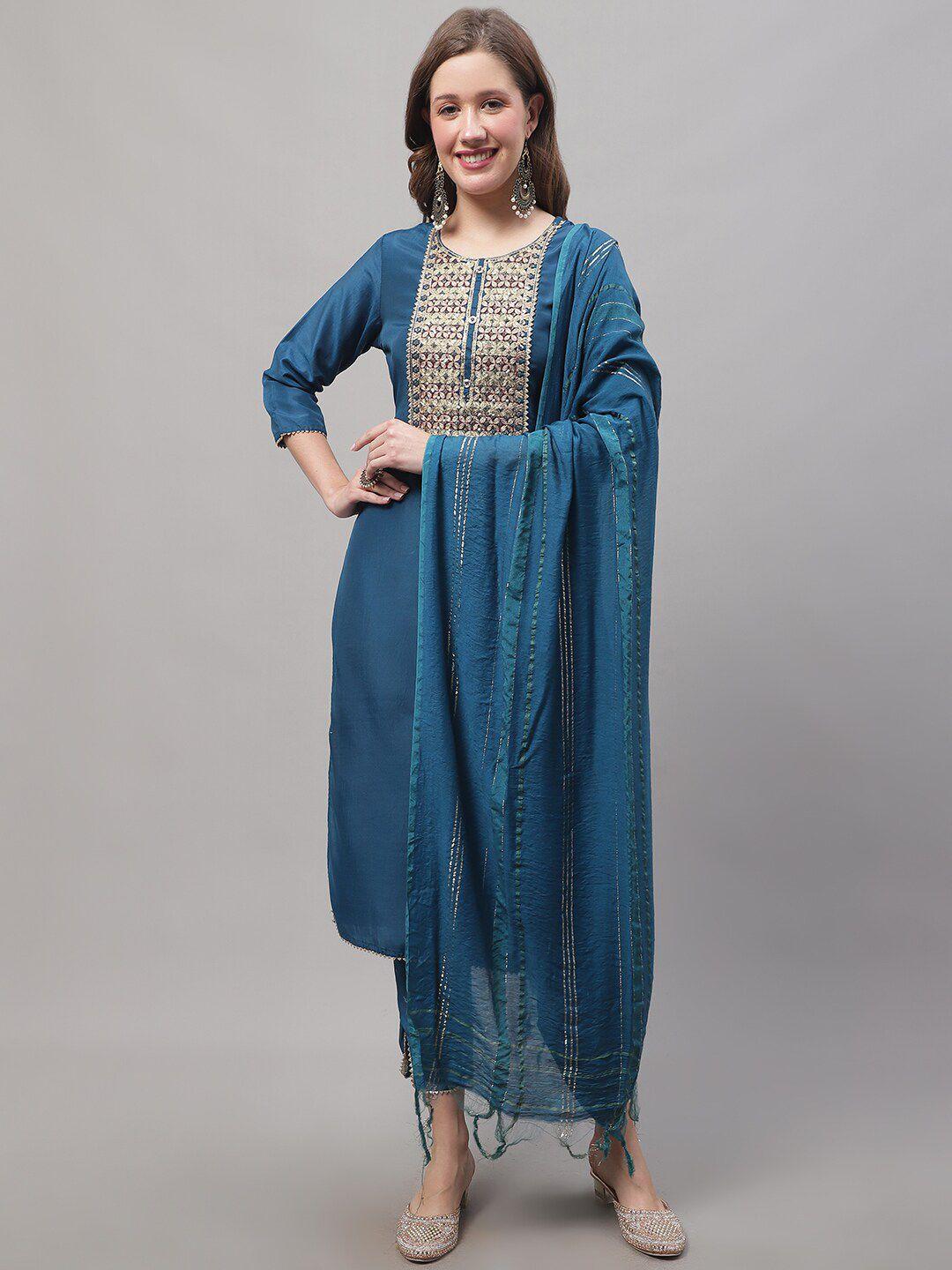 kalini floral yoke design gotta patti detail straight kurta with trousers & dupatta