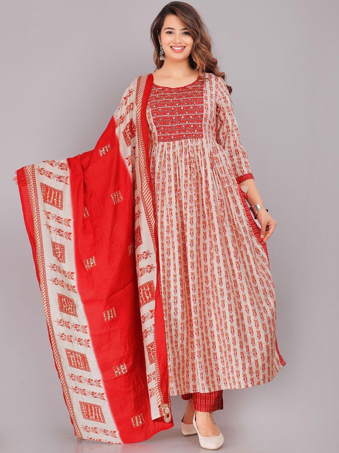 kalini floral yoke design kurta with trousers & pure cotton dupatta