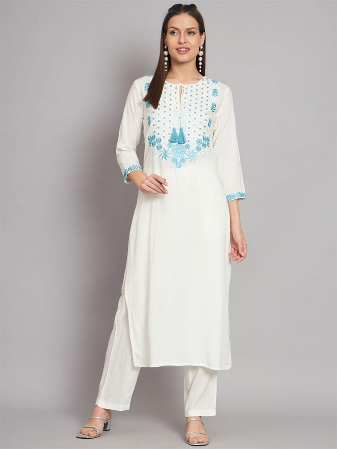 kalini floral yoke design mirror work kurta with palazzos