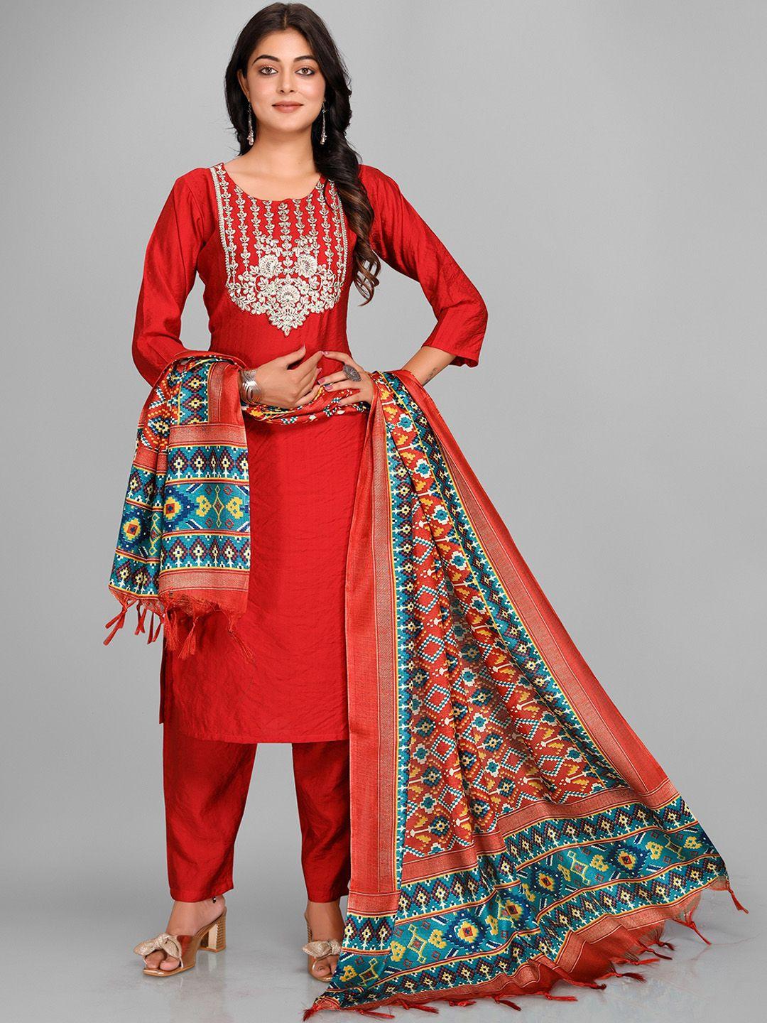 kalini floral yoke design regular sequined kurta with trousers & dupatta
