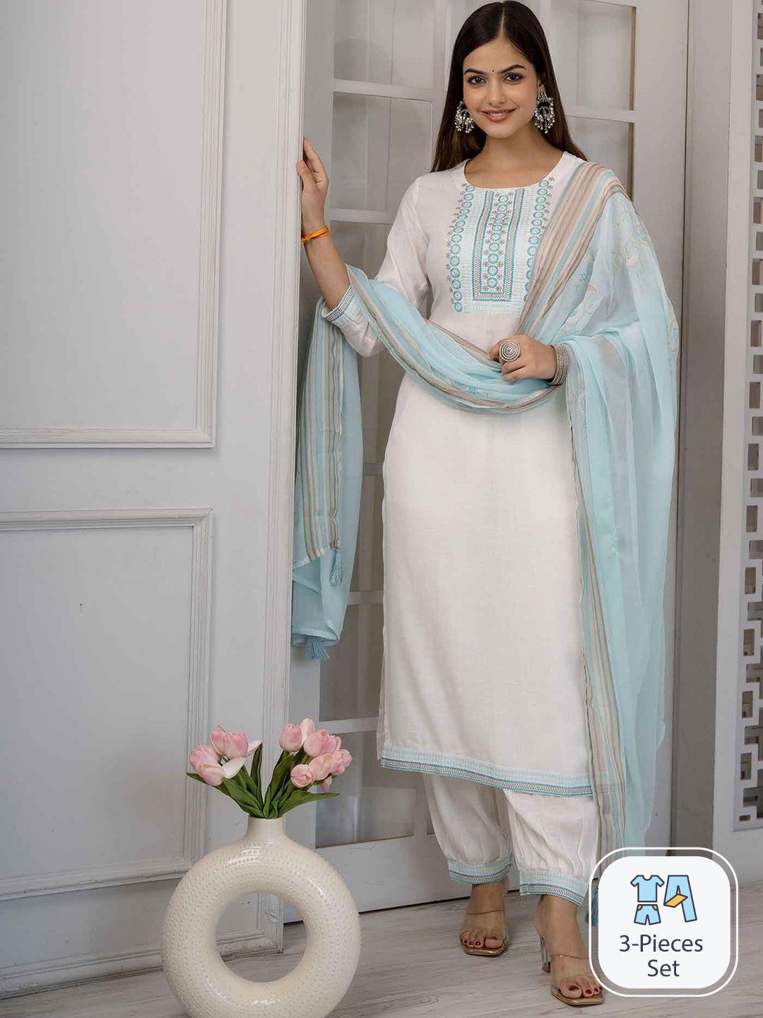 kalini floral yoke design straight kurta with salwar & dupatta