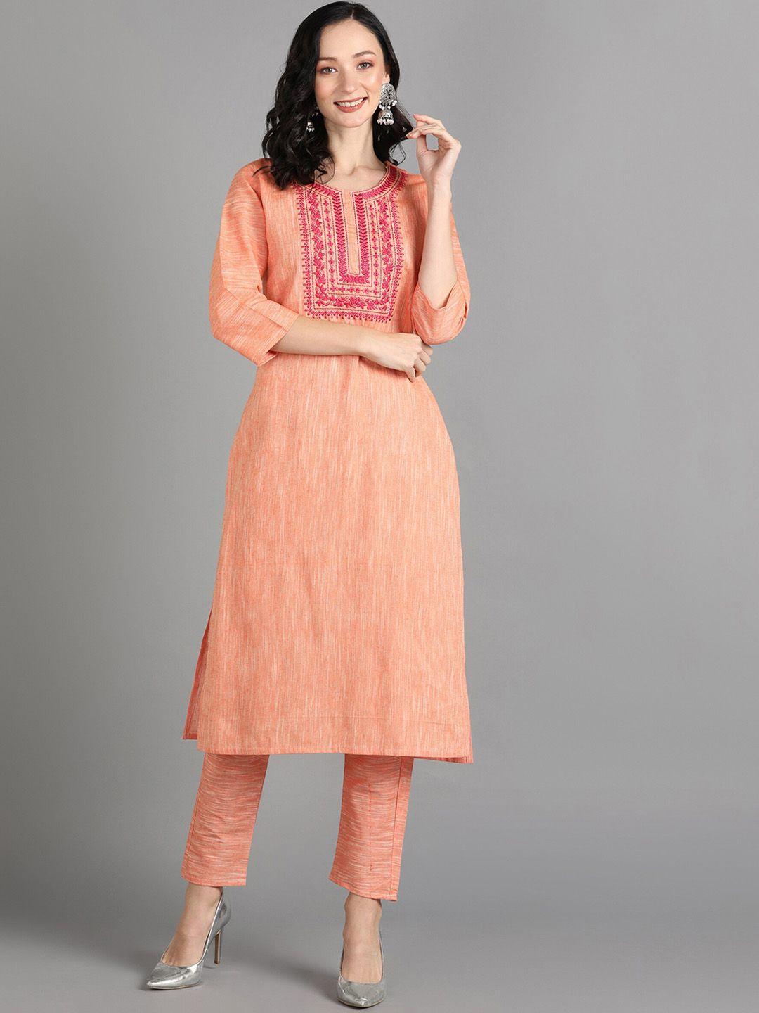 kalini floral yoke design thread work detailed pure cotton straight kurta with trouser