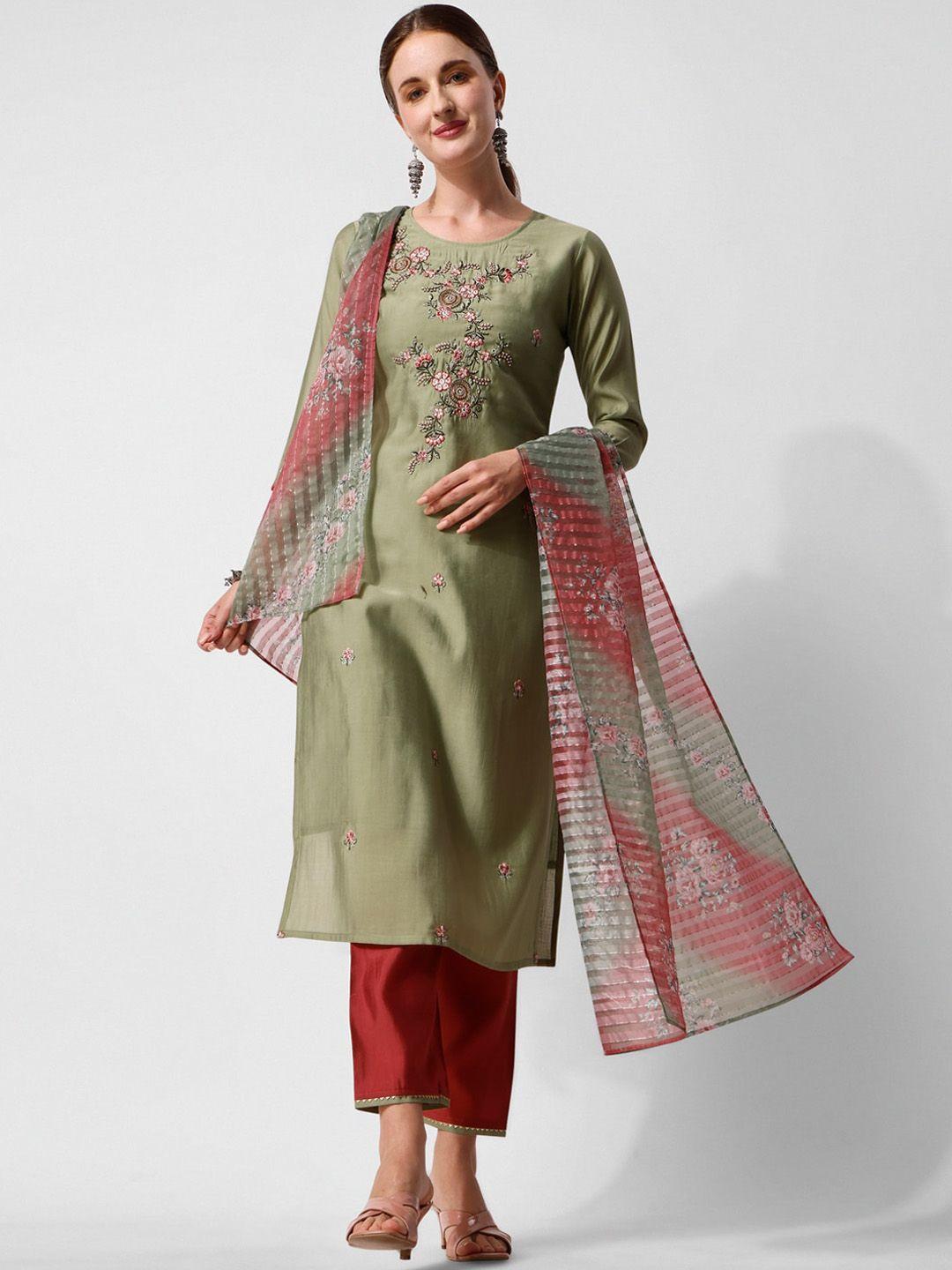 kalini floral yoke design thread work kurta with trousers & dupatta