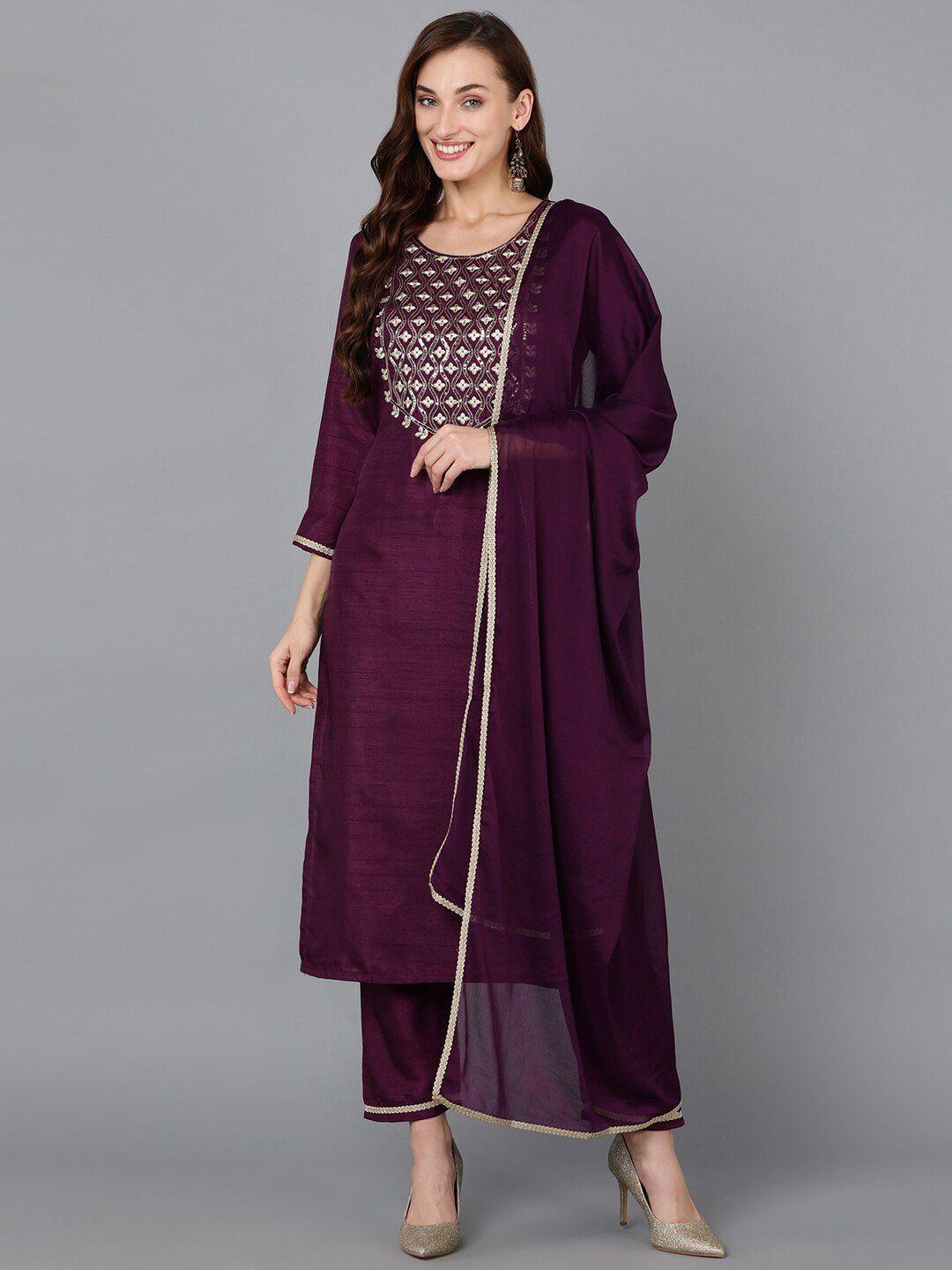 kalini floral yoke design thread work kurta with trousers & dupatta