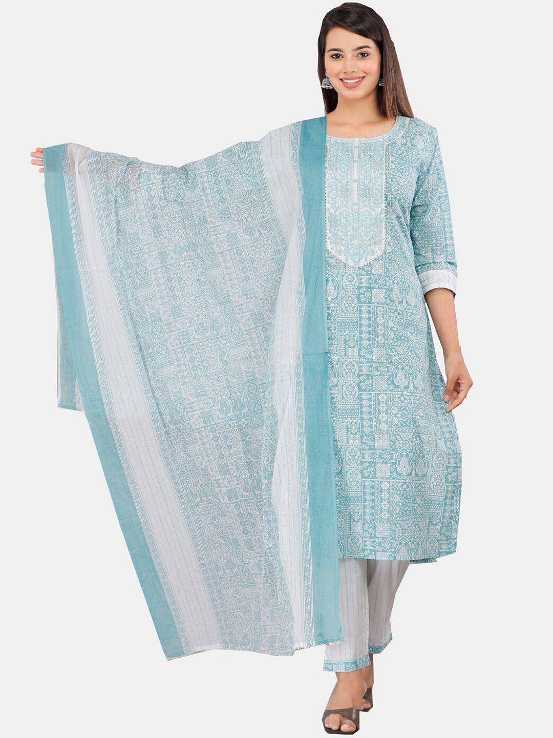 kalini floral zardozi pure cotton kurta with trousers & dupatta