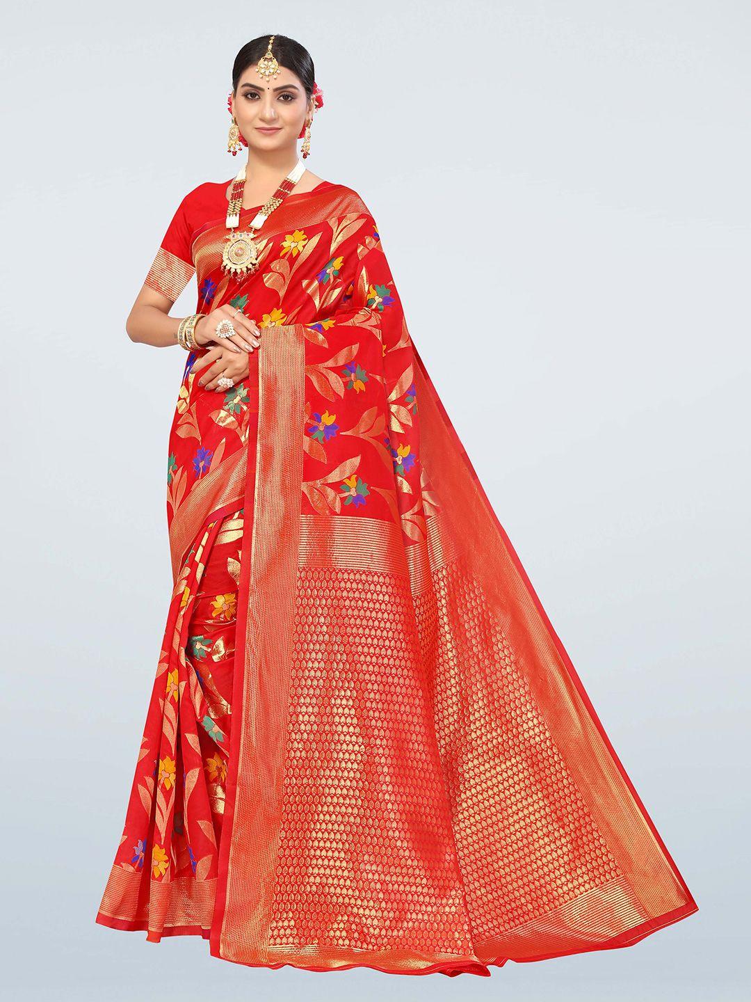 kalini floral zari silk cotton banarasi saree