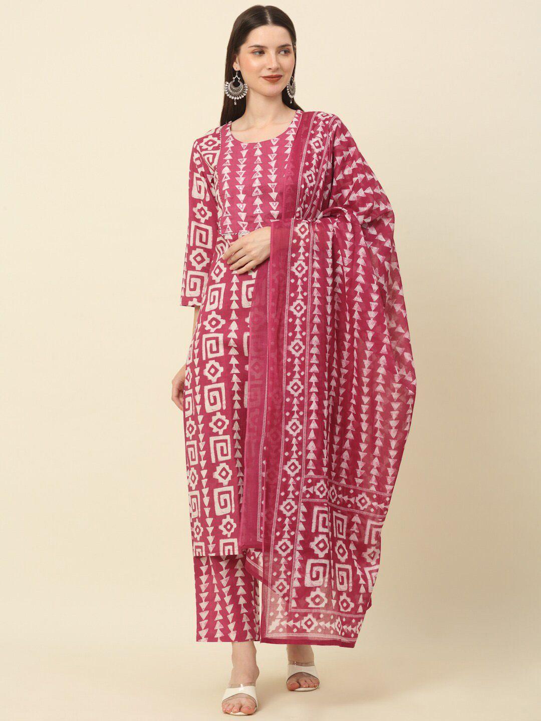 kalini geomatric printed pure cotton staright kurta with trousers & dupatta