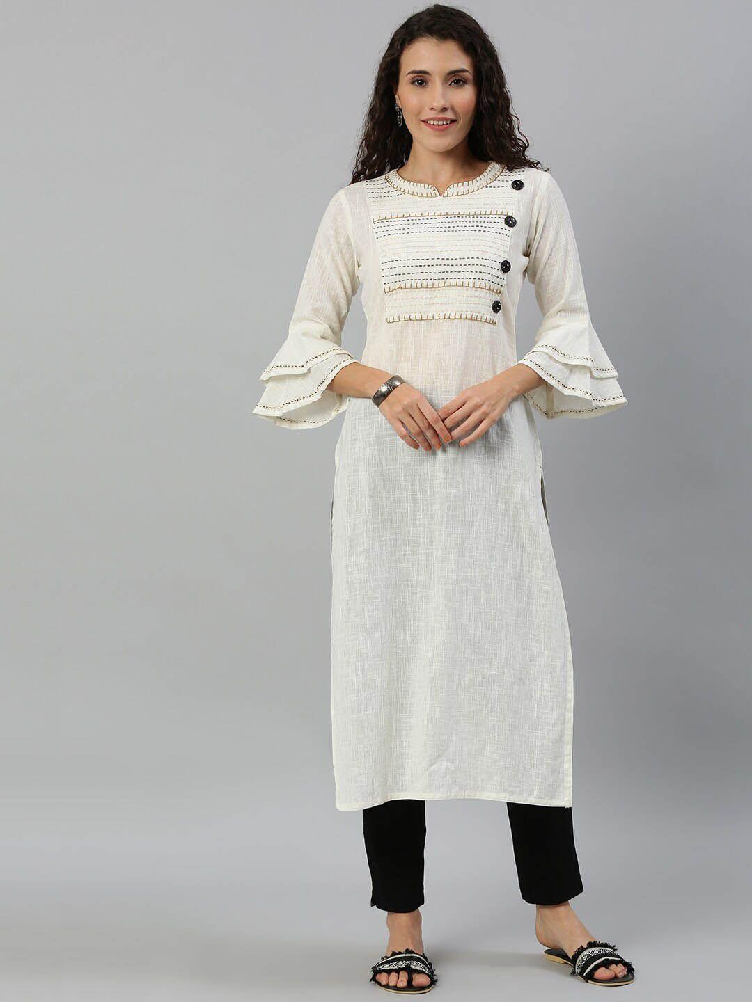 kalini geometric embroidered bell sleeves thread work cotton straight kurta