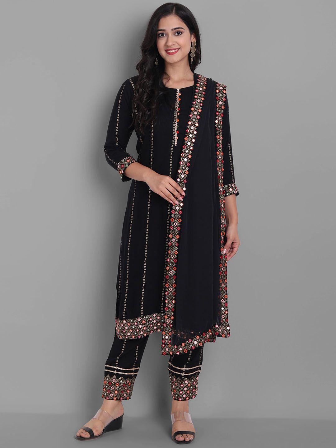 kalini geometric embroidered regular kurta with trousers & dupatta