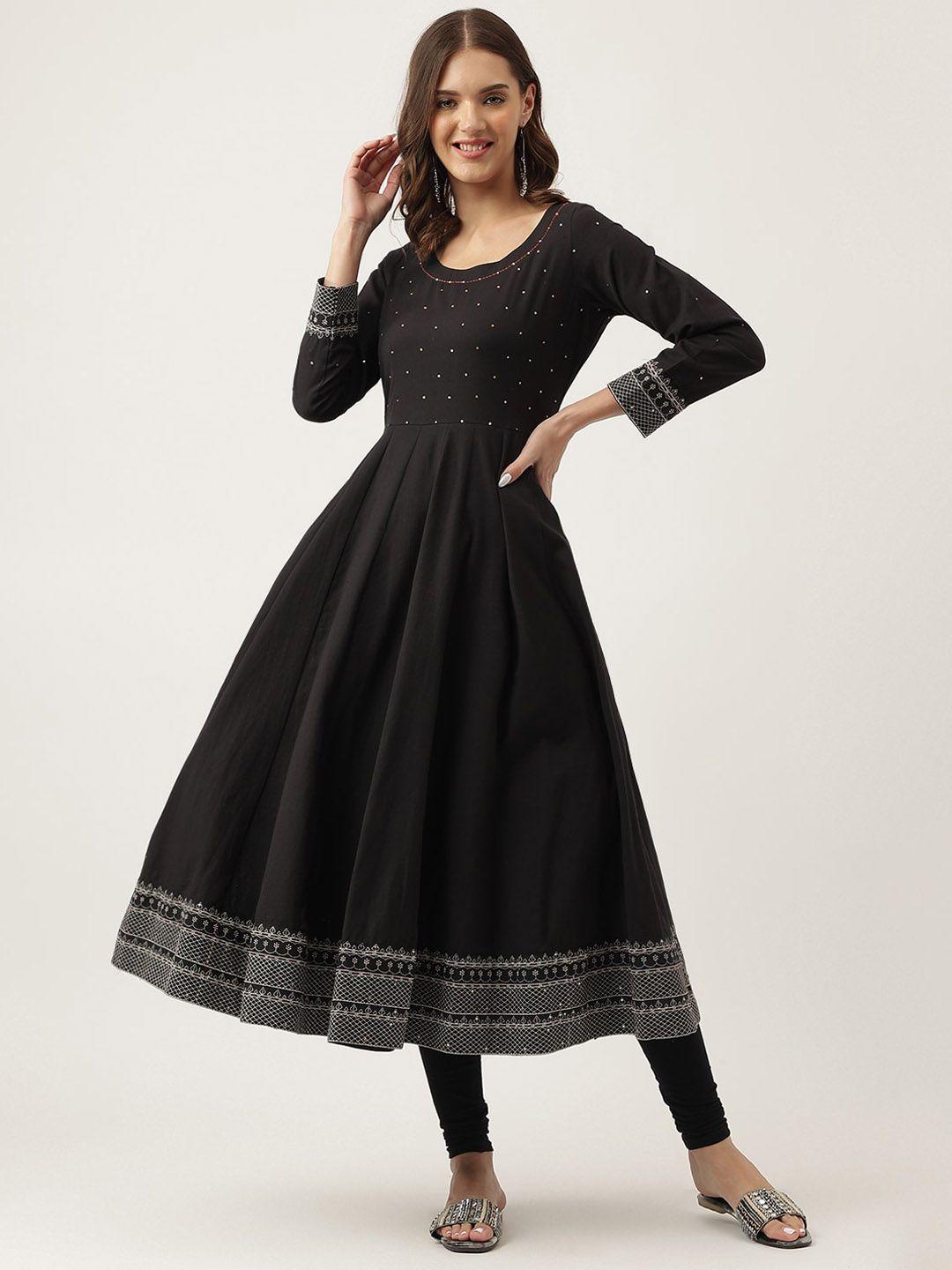 kalini geometric embroidered sequinned detailed cotton anarkali kurta