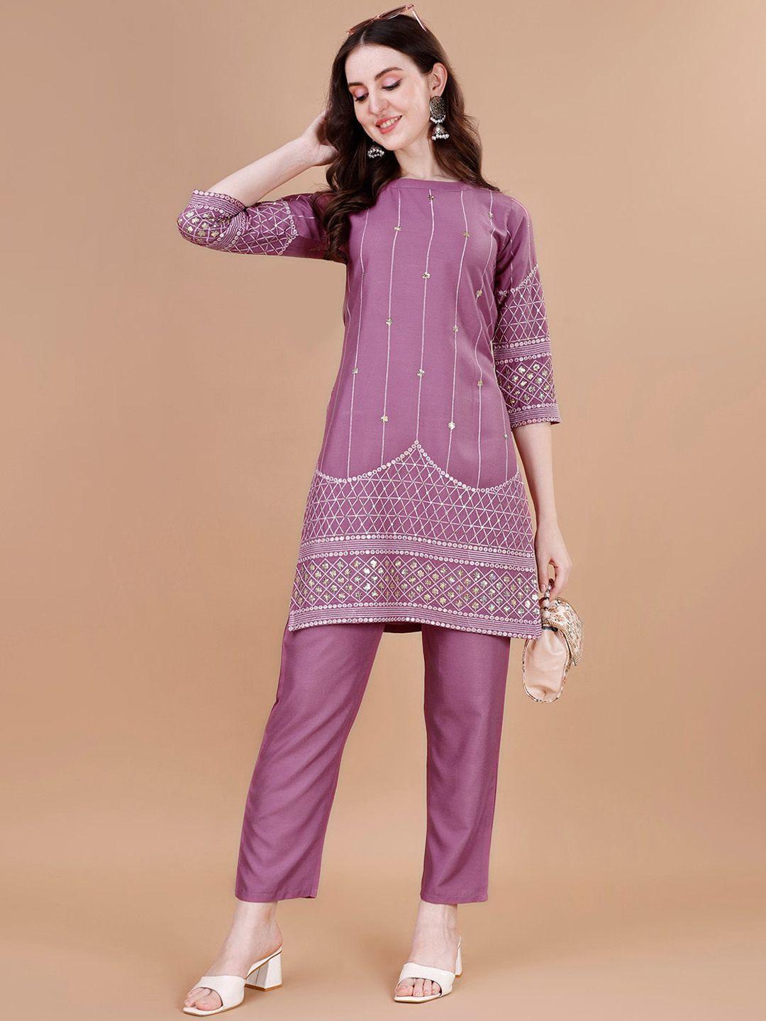 kalini geometric embroidered sequinned kurta with trousers