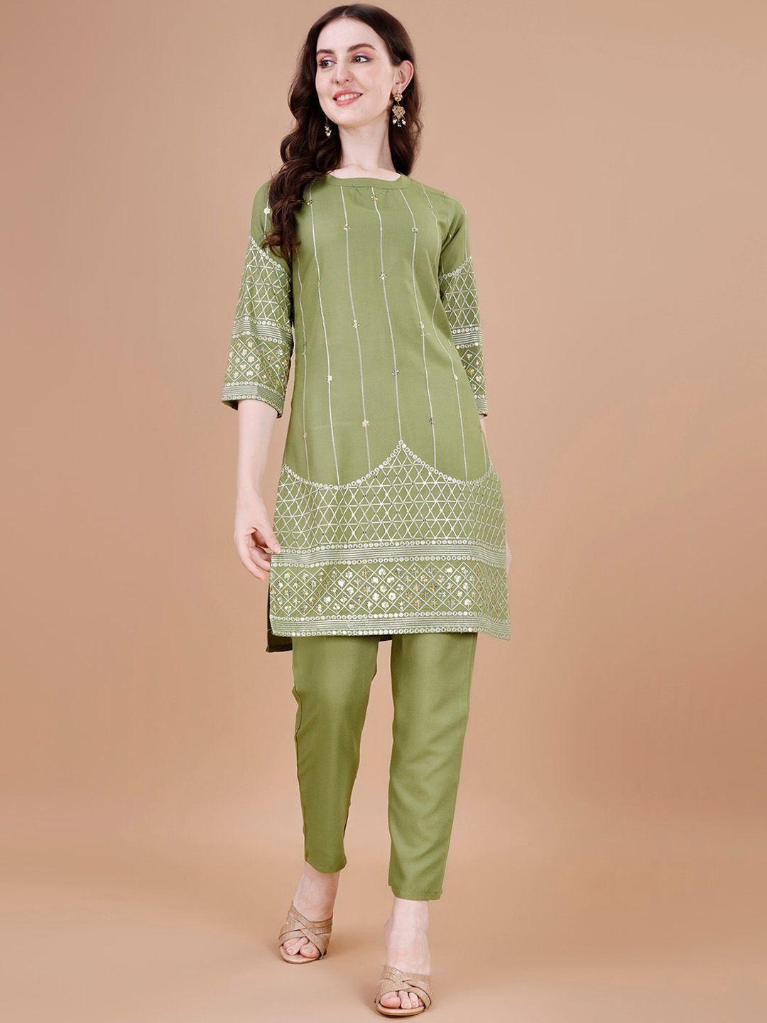 kalini geometric embroidered sequinned kurta with trousers