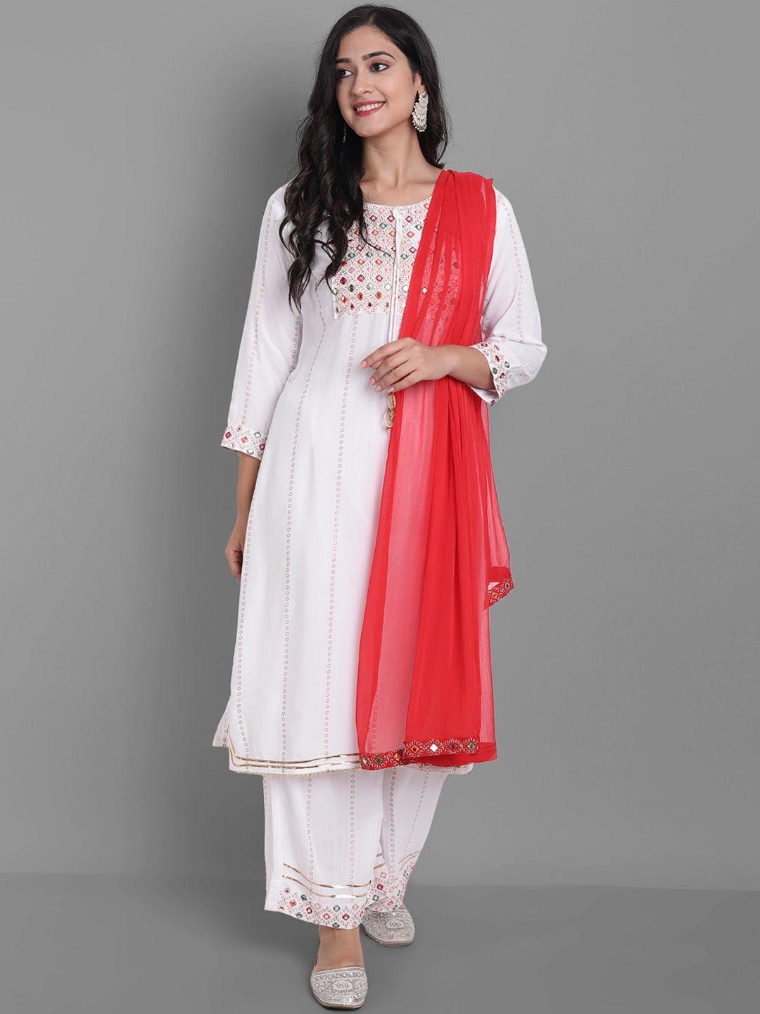 kalini geometric embroidered straight kurta & palazzos with dupatta