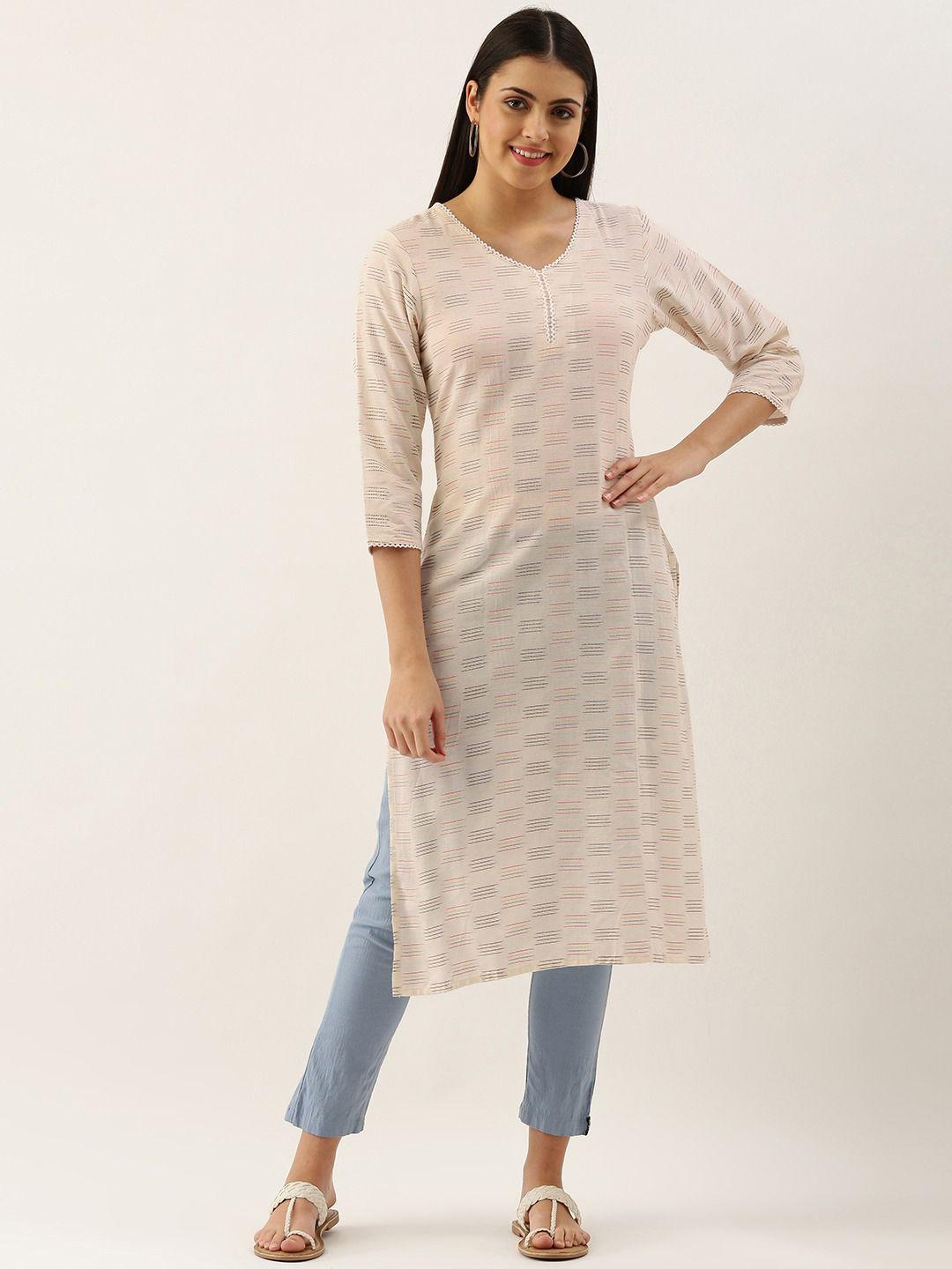 kalini geometric embroidered v-neck cotton kurta