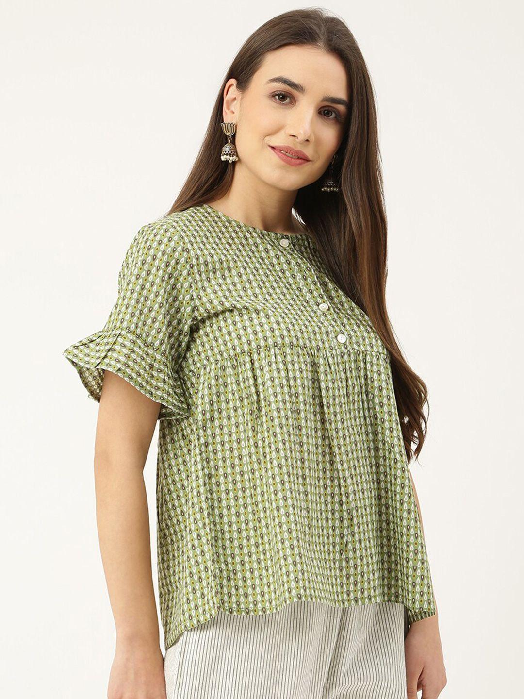 kalini geometric printed bell sleeve cotton a-line top