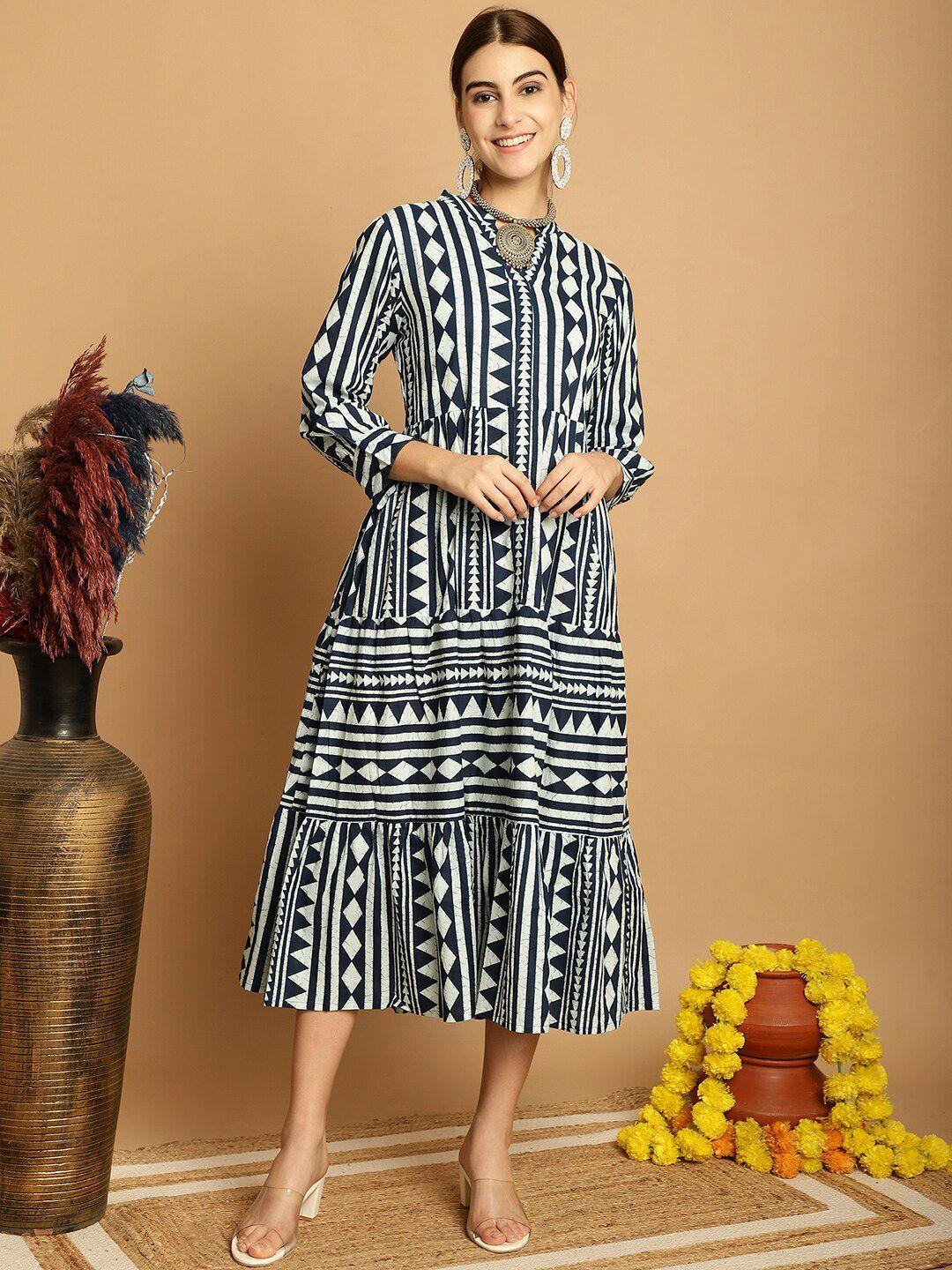 kalini geometric printed cotton midi ethnic dress