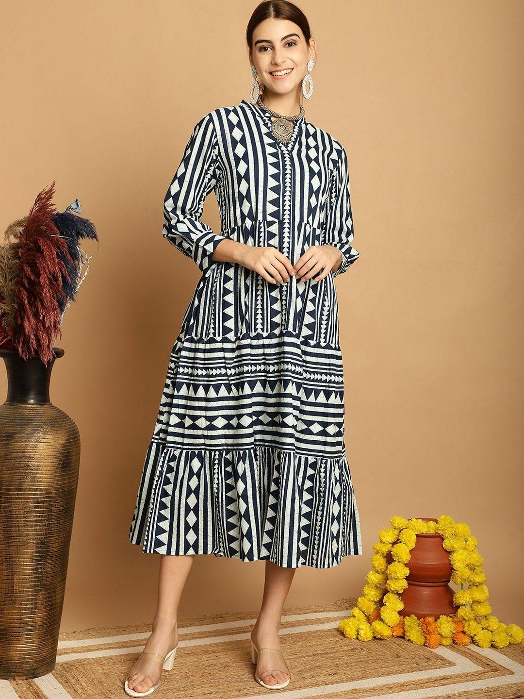 kalini geometric printed cotton midi ethnic dress