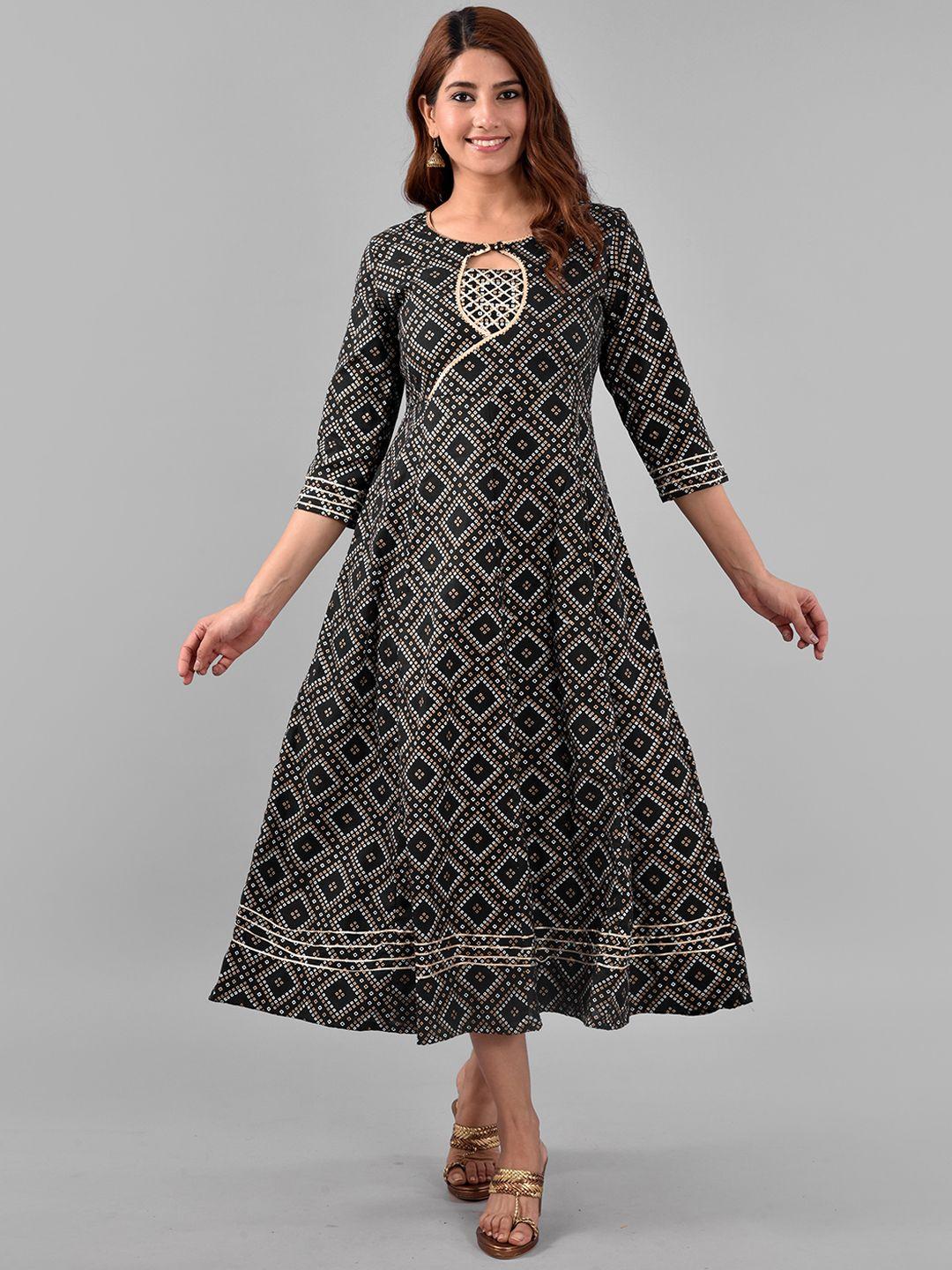 kalini geometric printed cut-out detailed fit & flare midi ethnic dress
