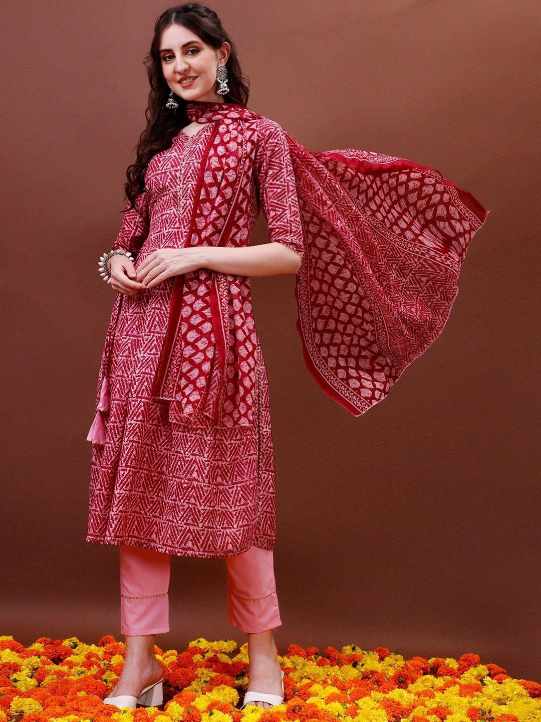 kalini geometric printed gotta patti straight kurta & trousers with dupatta