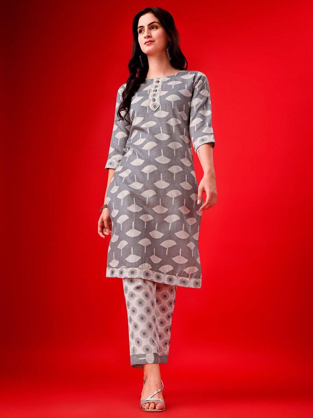 kalini geometric printed gotta patti straight kurta with trousers