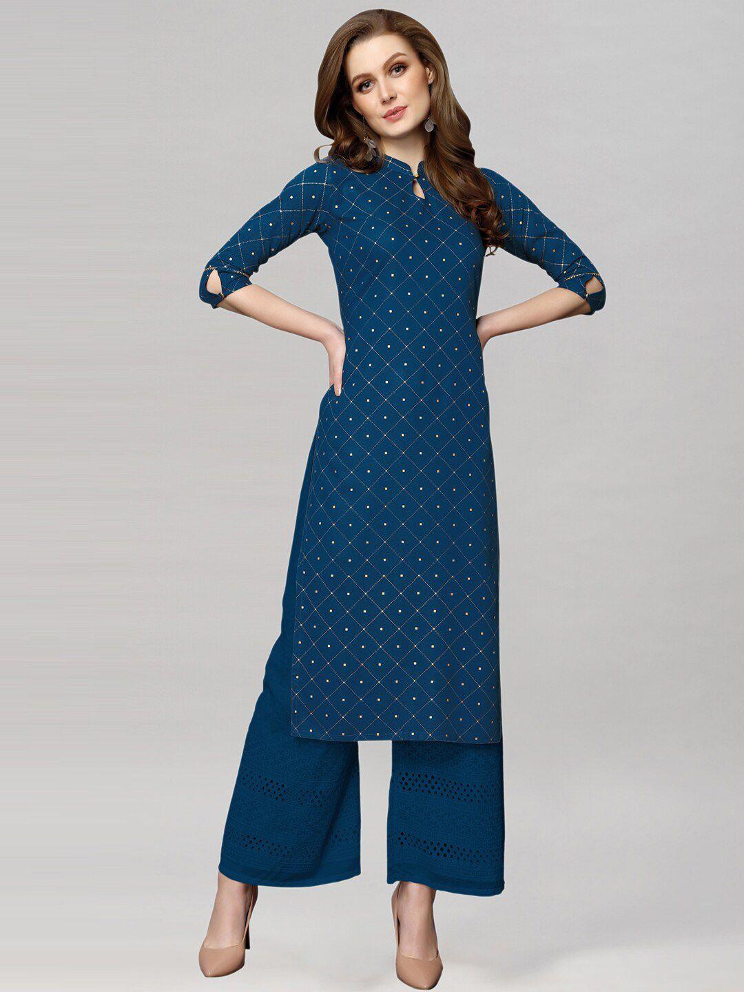 kalini geometric printed keyhole neck cotton kurta