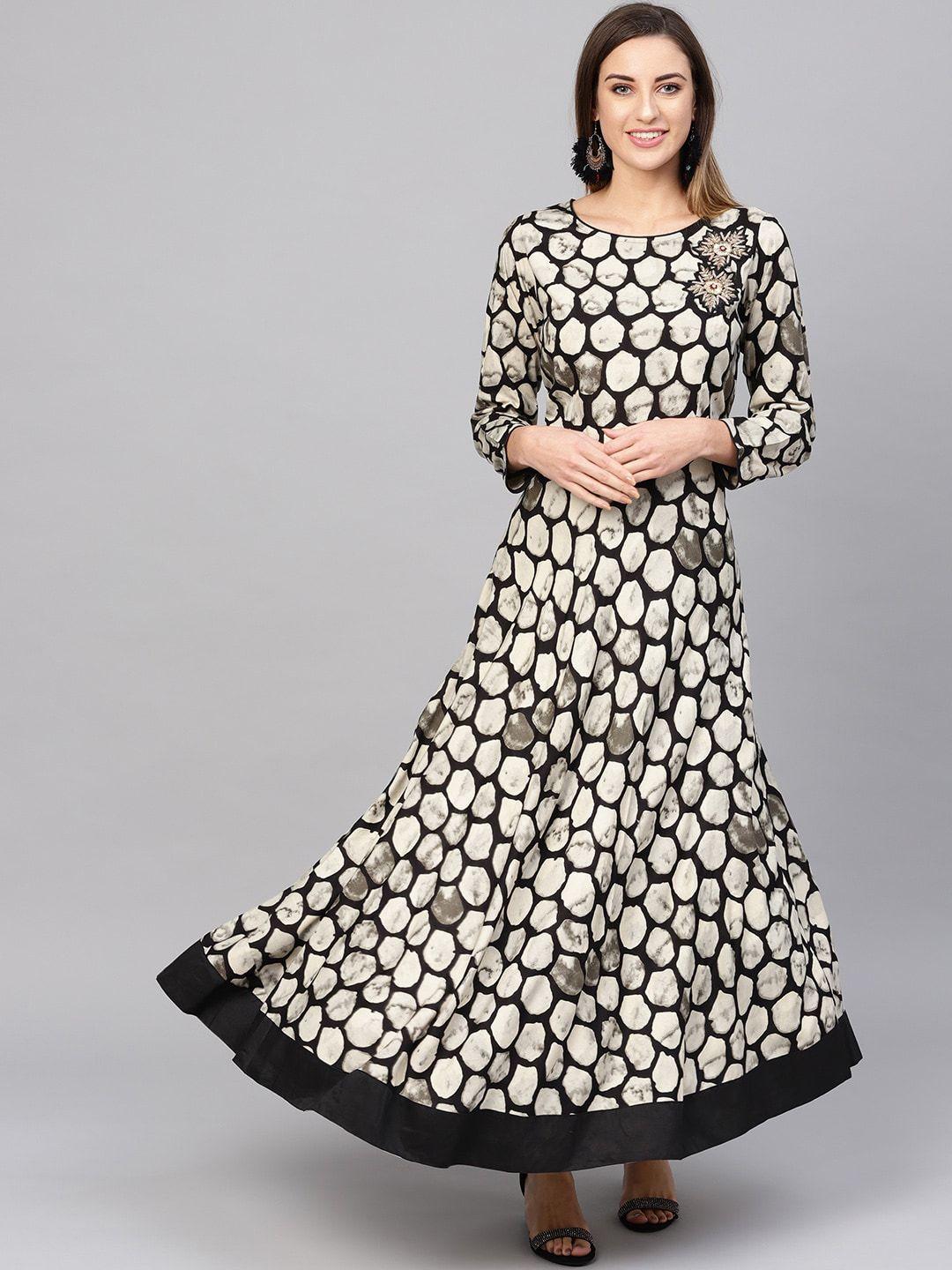 kalini geometric printed keyhole neck embroidered anarkali kurta