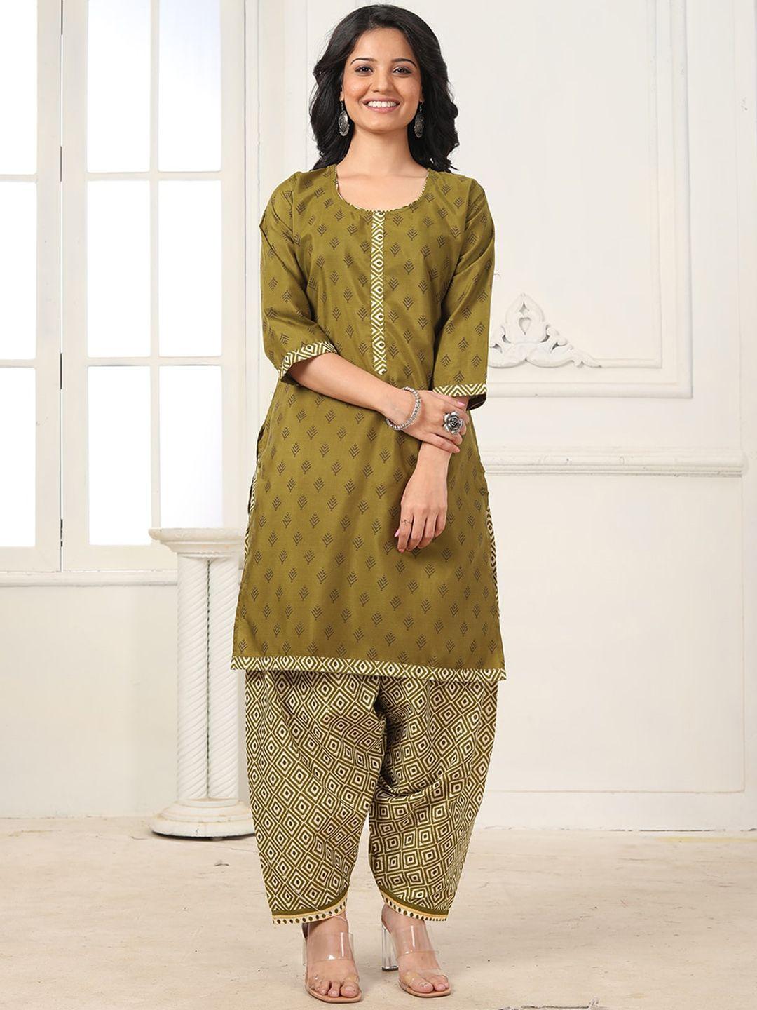 kalini geometric printed kurta with patiala & dupatta