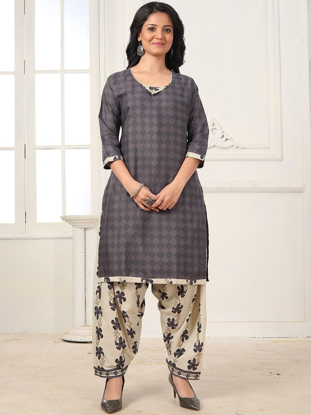 kalini geometric printed kurta with patiala & dupatta