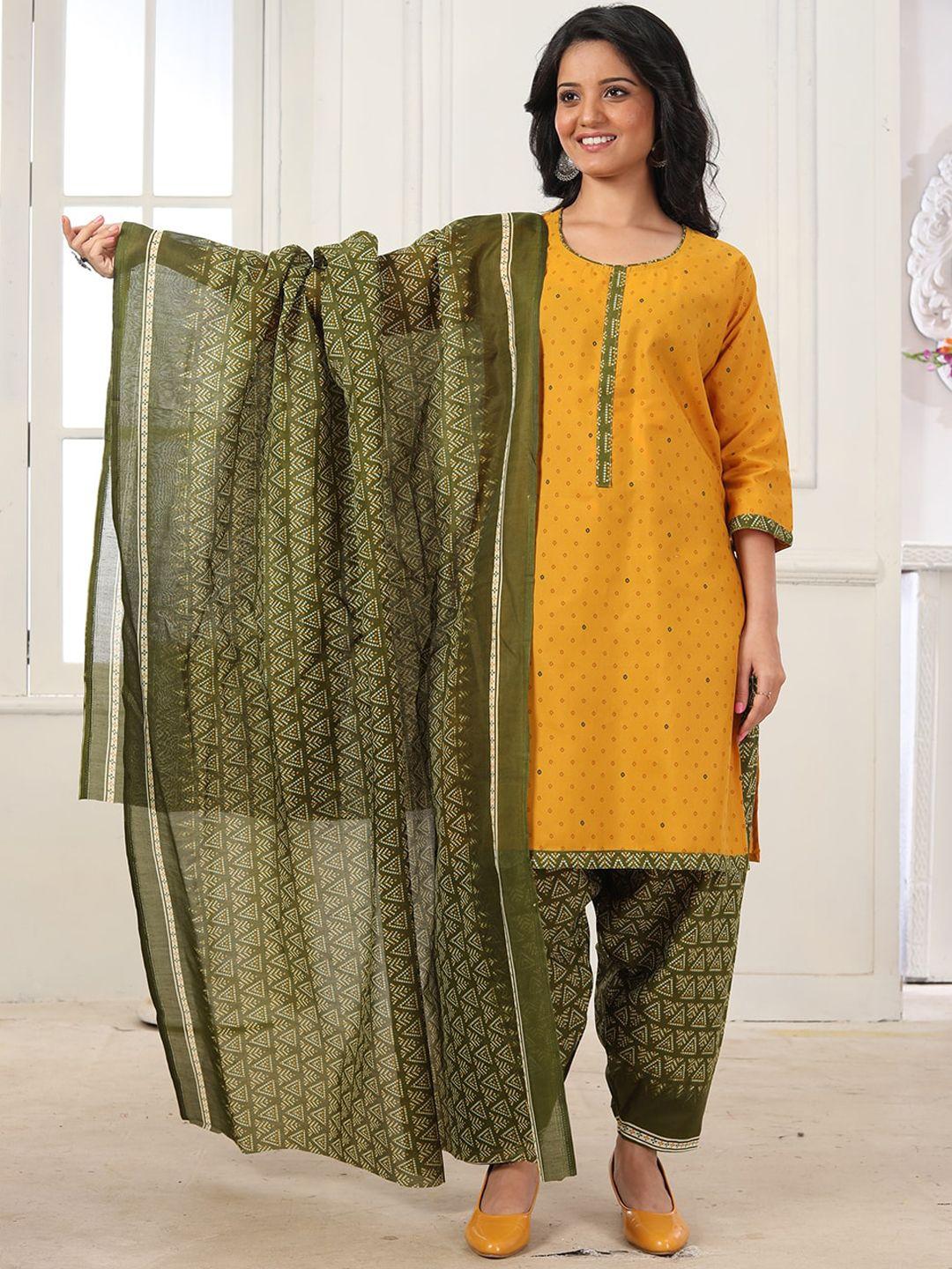 kalini geometric printed kurta with patiala & dupatta