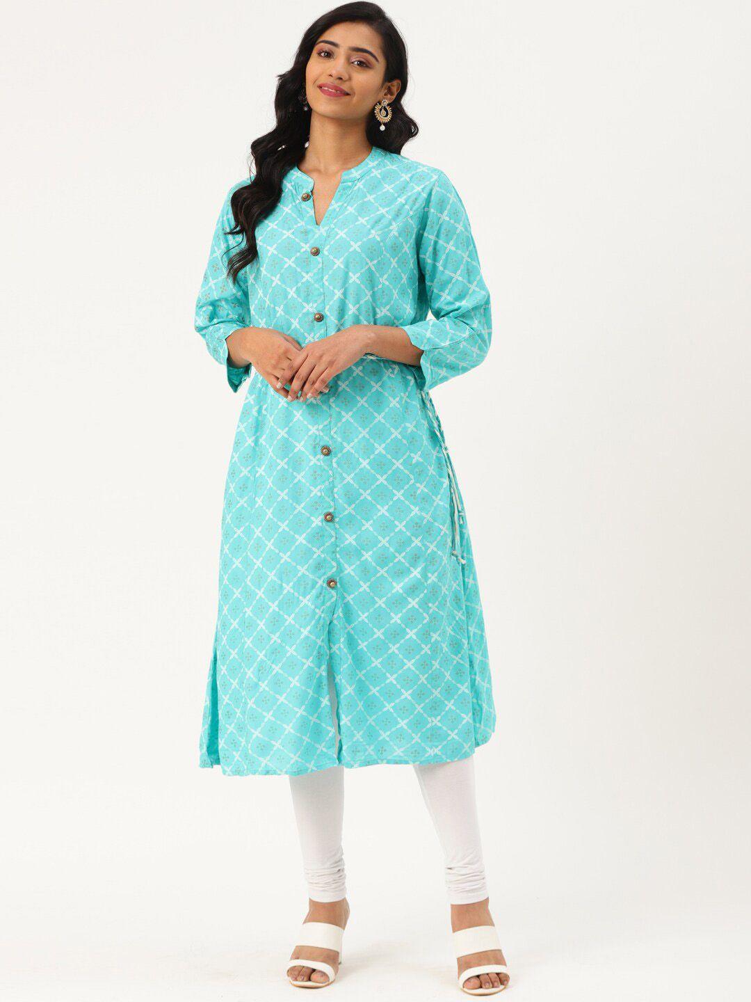 kalini geometric printed mandarin collar kurta with belt