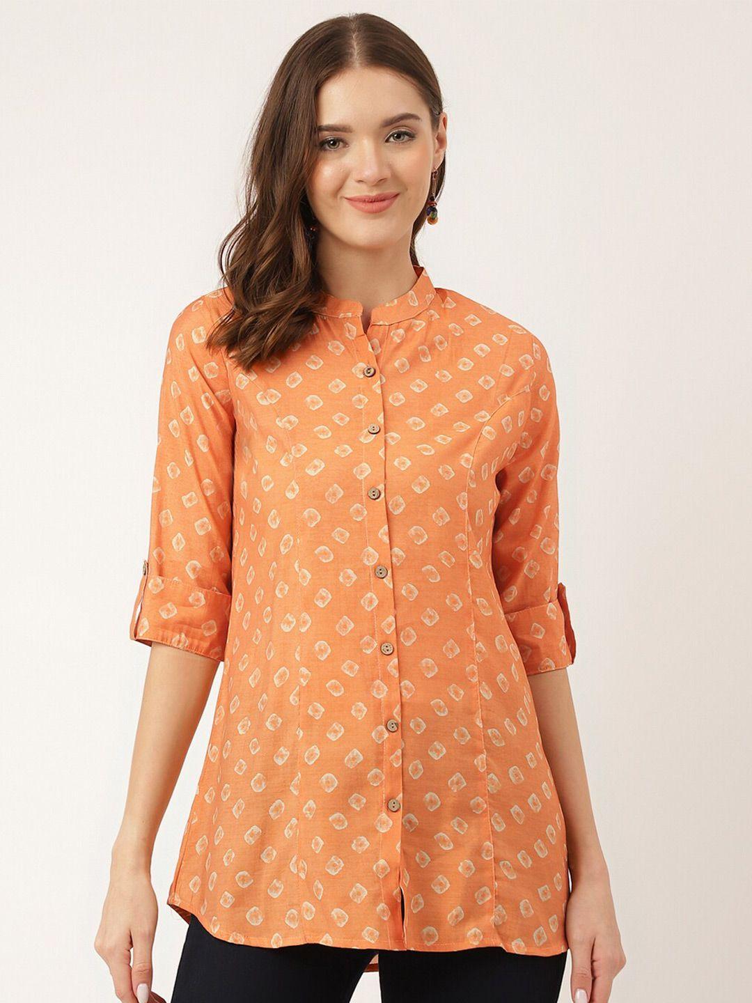 kalini geometric printed mandarin collar roll-up sleeves shirt style top