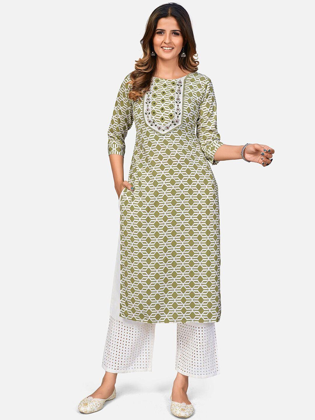 kalini geometric printed mirror work kurta