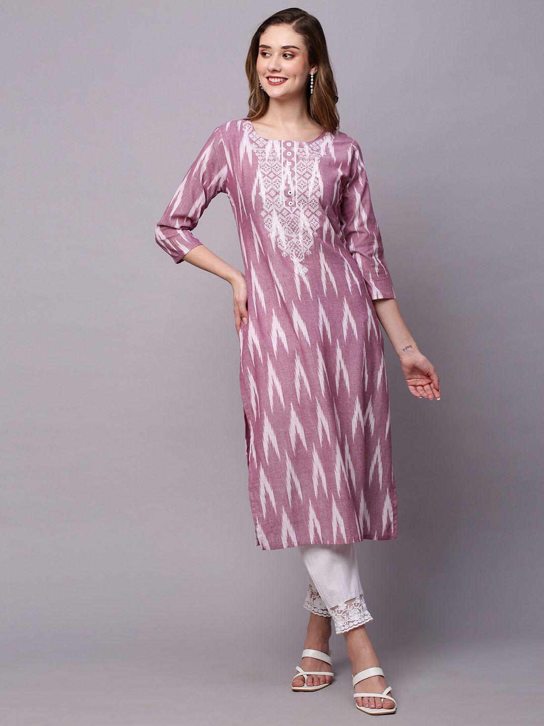 kalini geometric printed mirror work regular pure cotton kurta