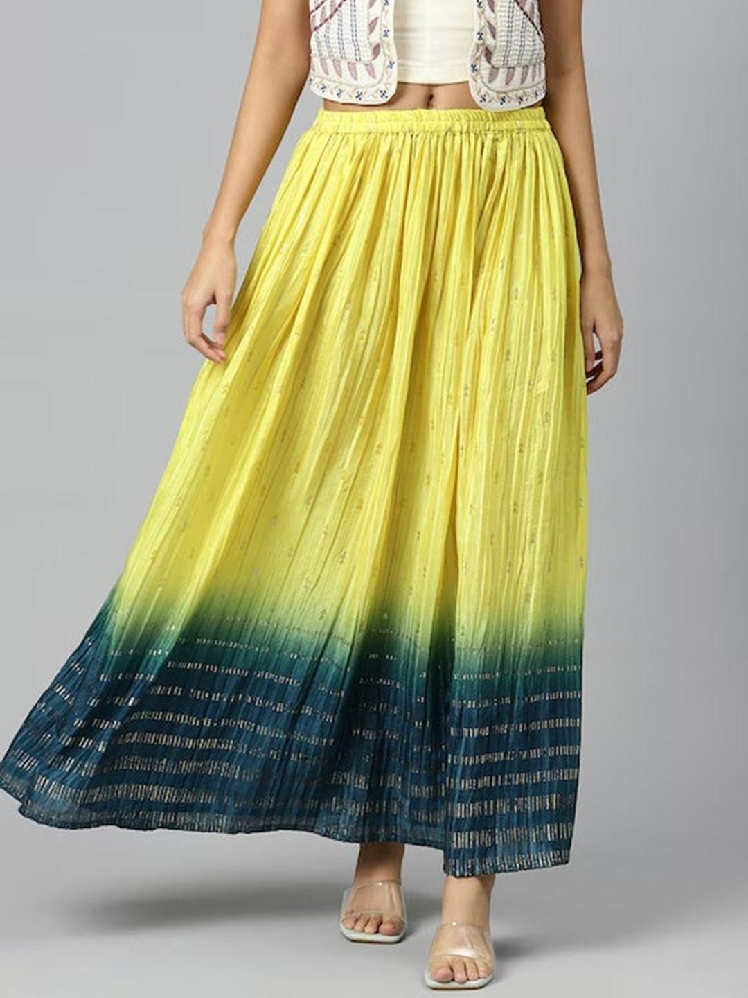 kalini geometric printed pleated maxi flared skirt