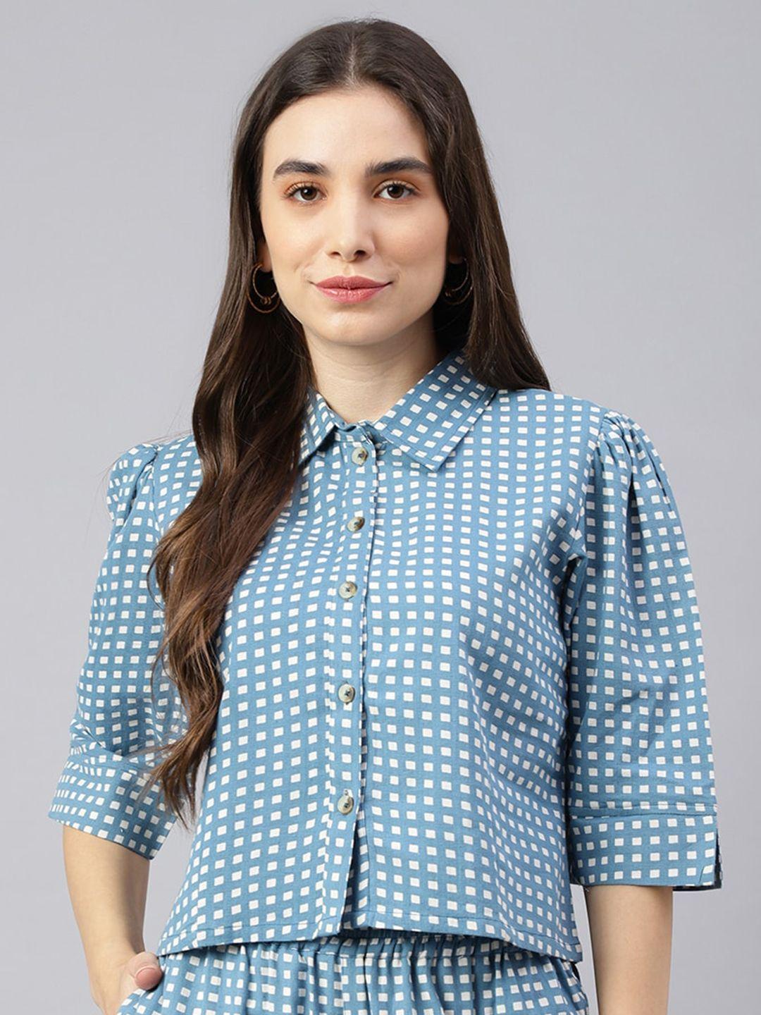 kalini geometric printed puff sleeves shirt style top