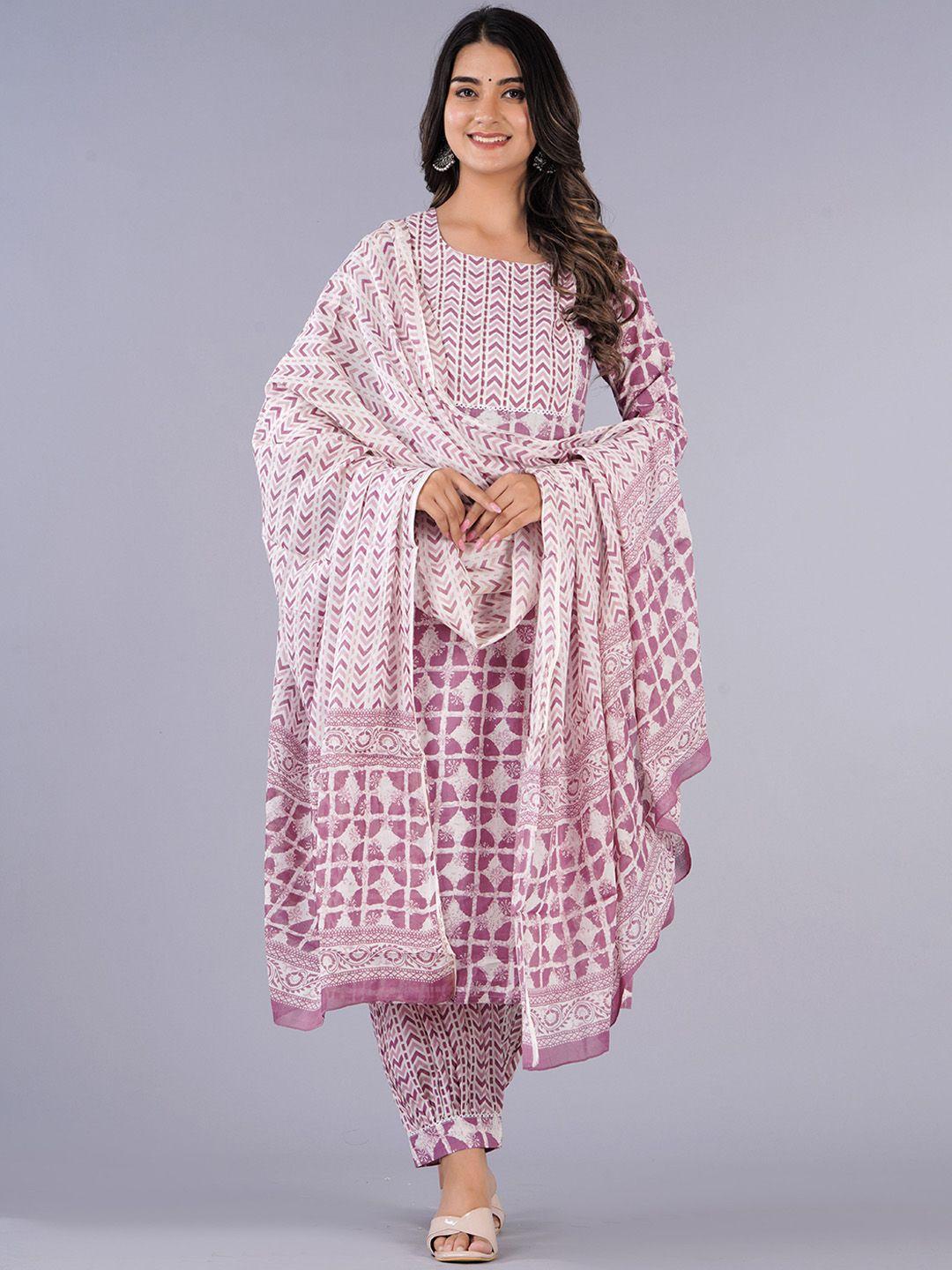 kalini geometric printed pure cotton kurta with salwar & dupatta