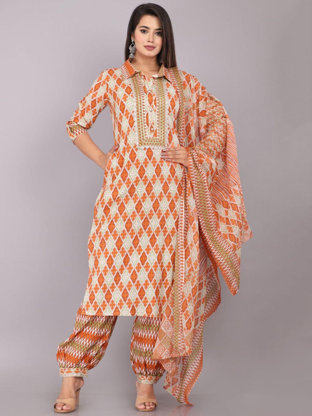 kalini geometric printed pure cotton straight kurta with salwar and dupatta