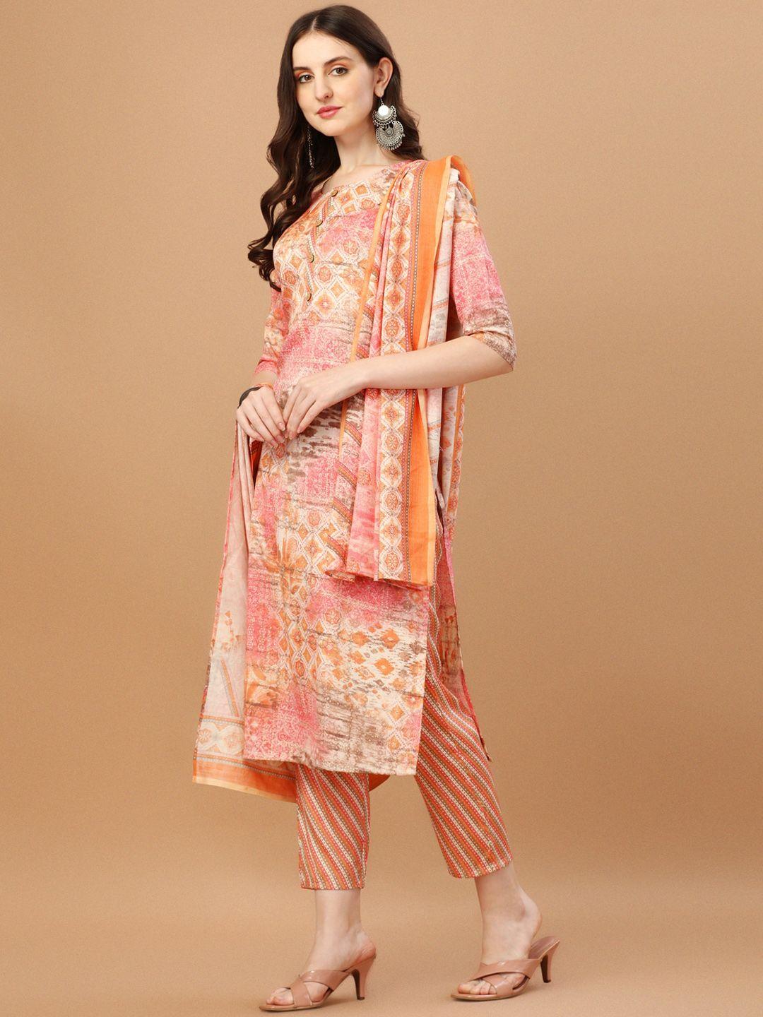 kalini geometric printed regular pure cotton kurta with trousers & dupatta